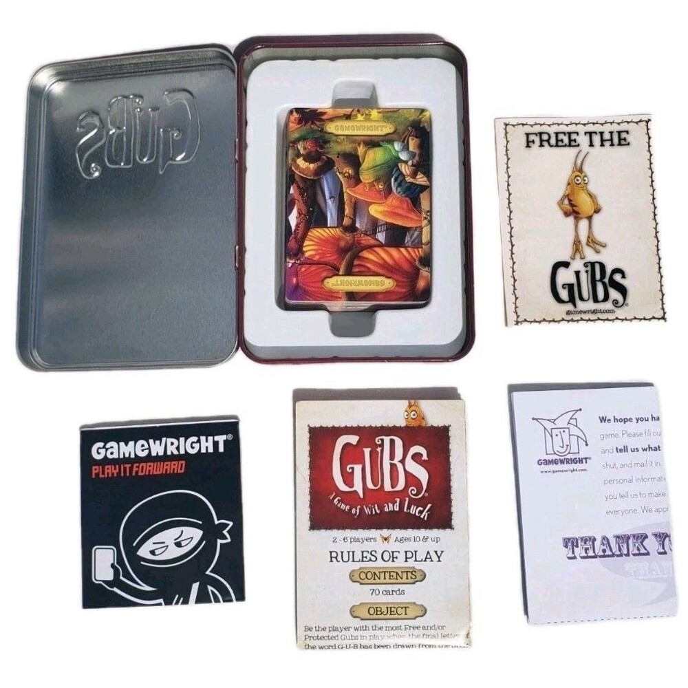 GUBS A Game of Wit and Luck Card Game Tin Complete 70 Cards + Rules Used Once!